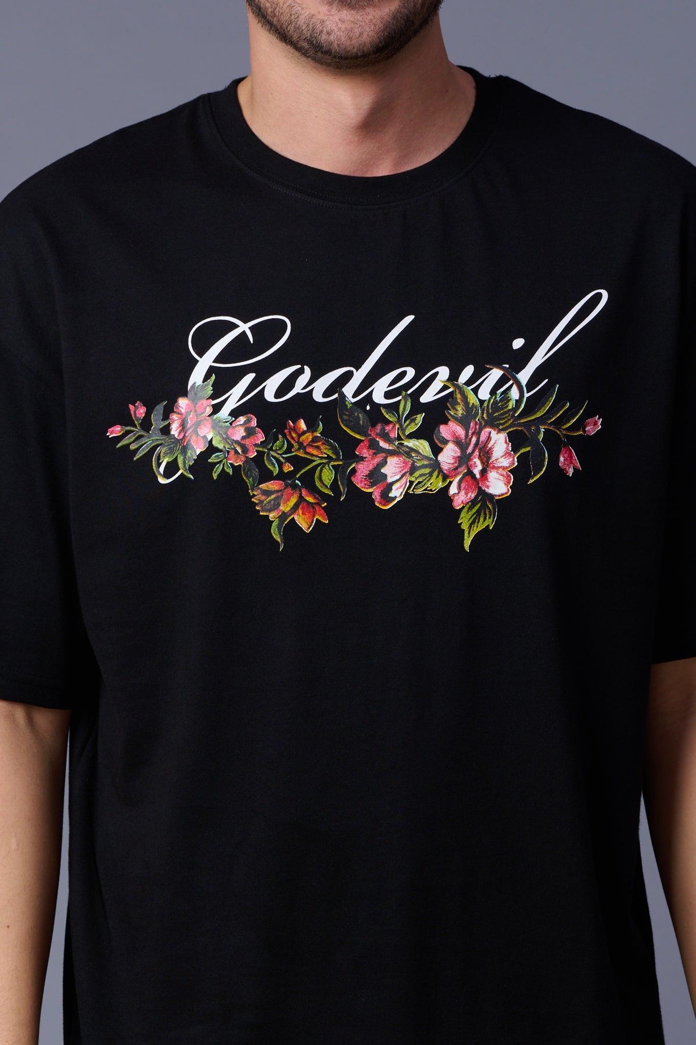 Black Printed Regular Fit Tee