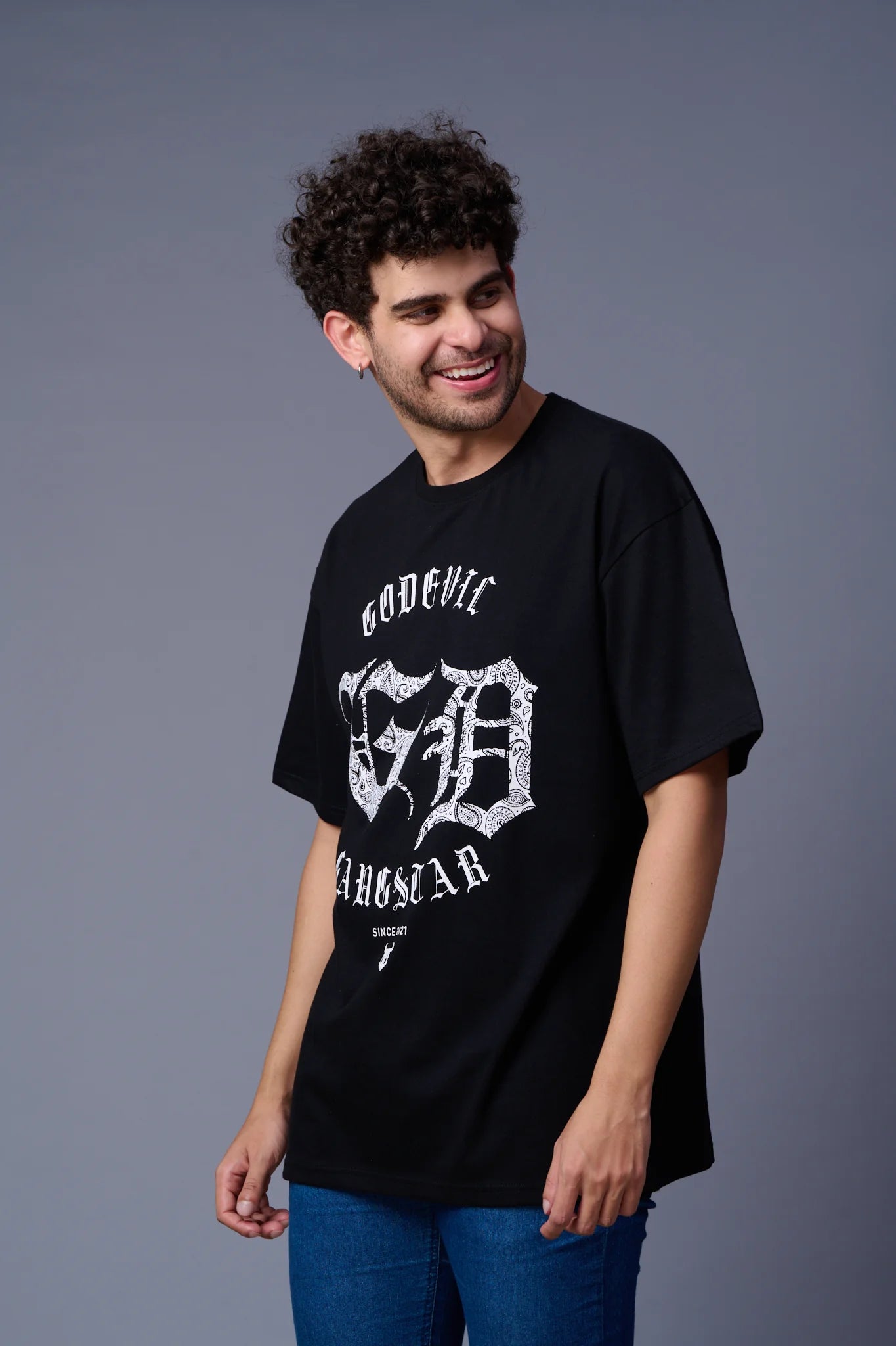 Black Printed Regular Fit Tee