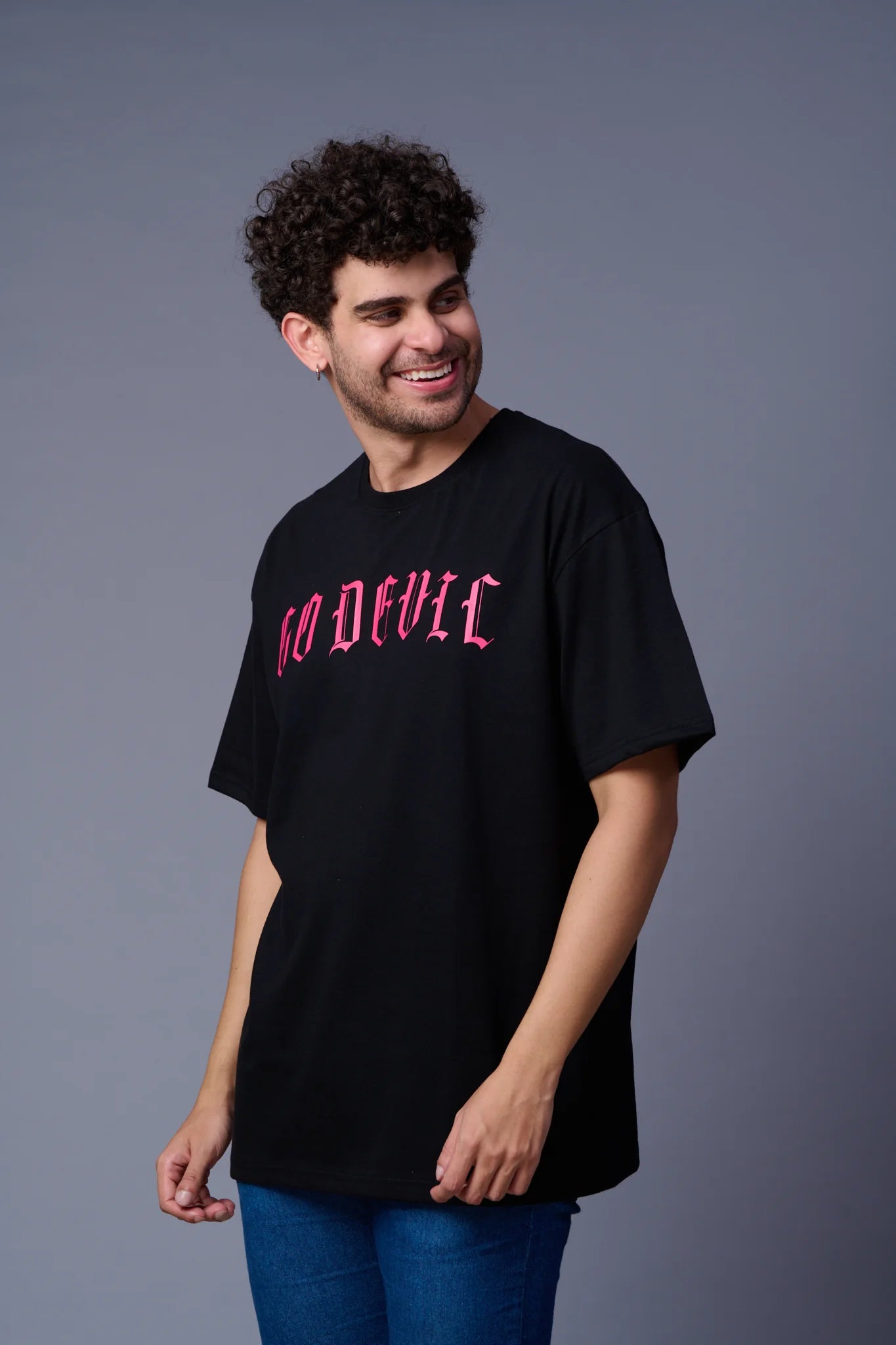 Black Printed Regular Fit Tee