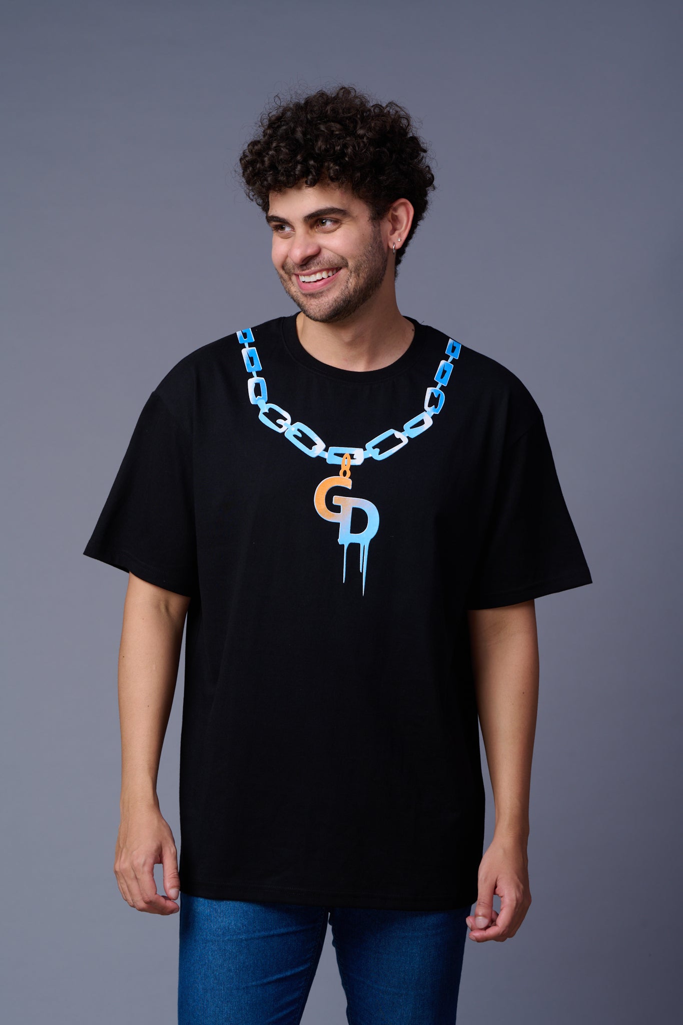 Black Printed Regular Fit Tee