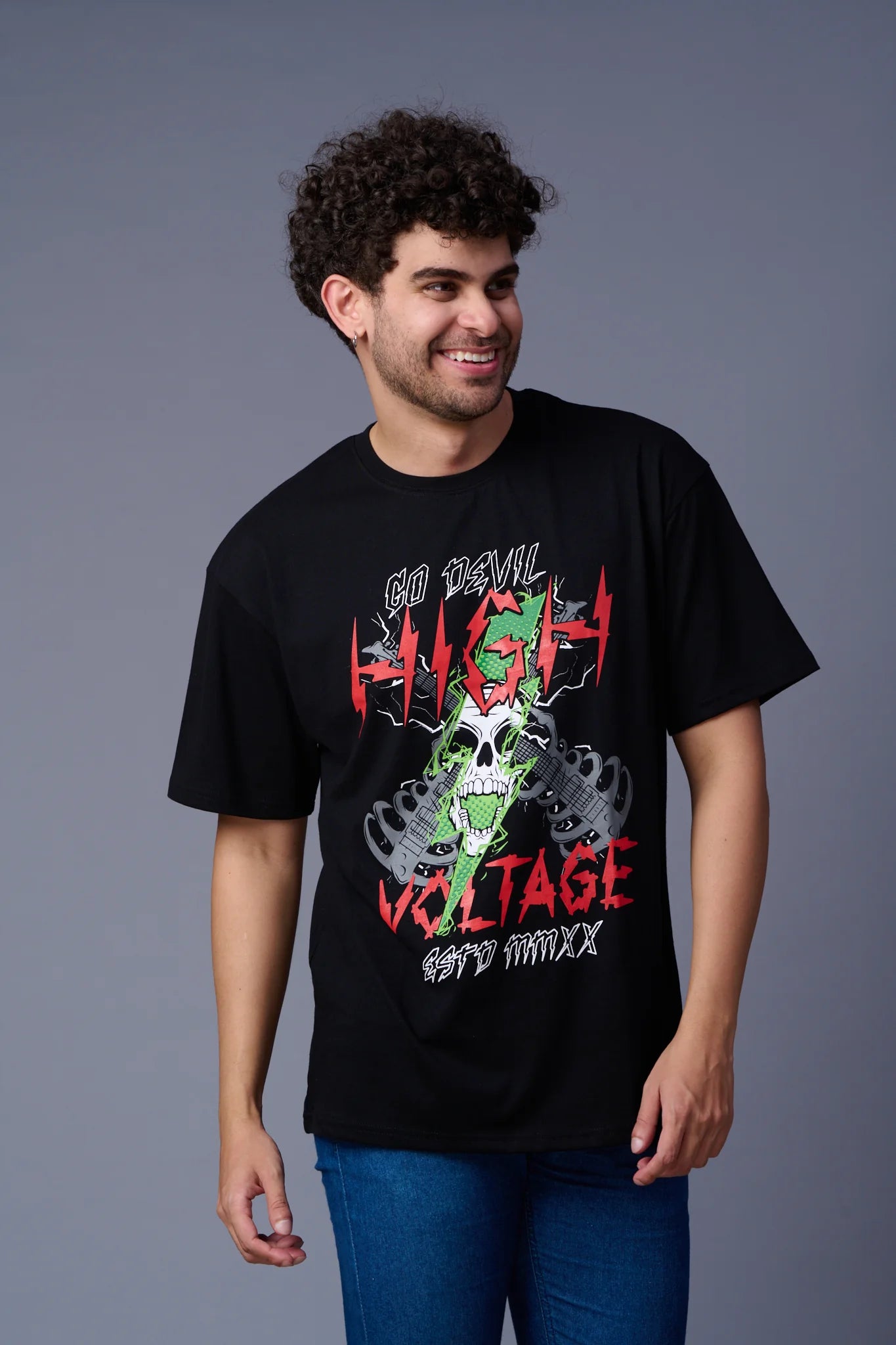 Black Printed Regular Fit Tee