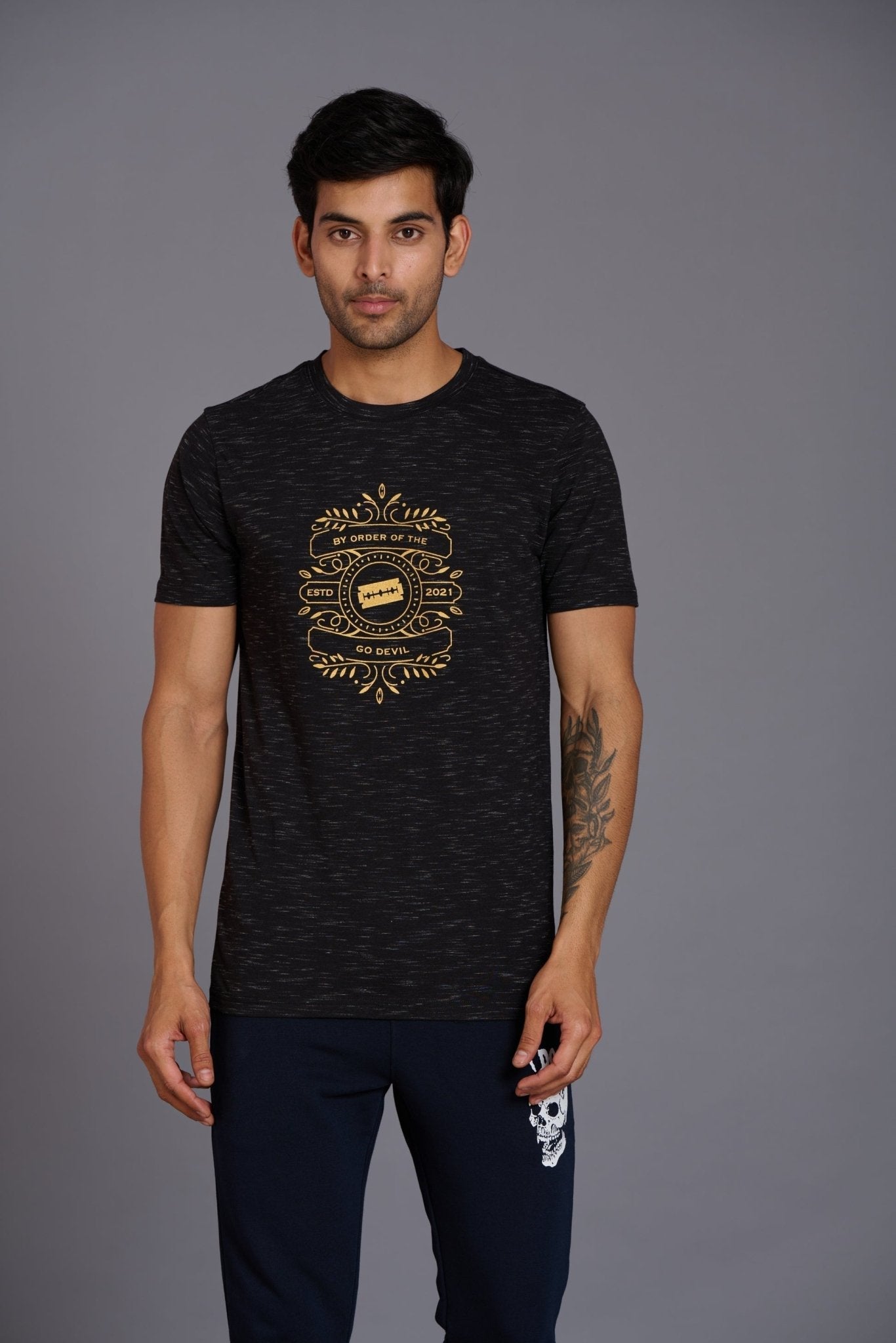 Black Printed Regular Fit Tee