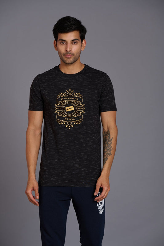 Black Printed Regular Fit Tee