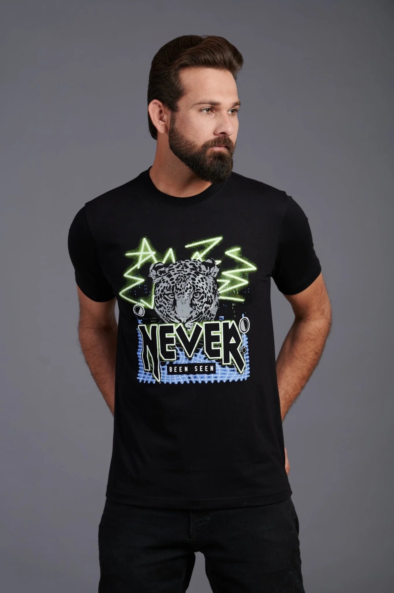 Black Printed Regular Fit Tee