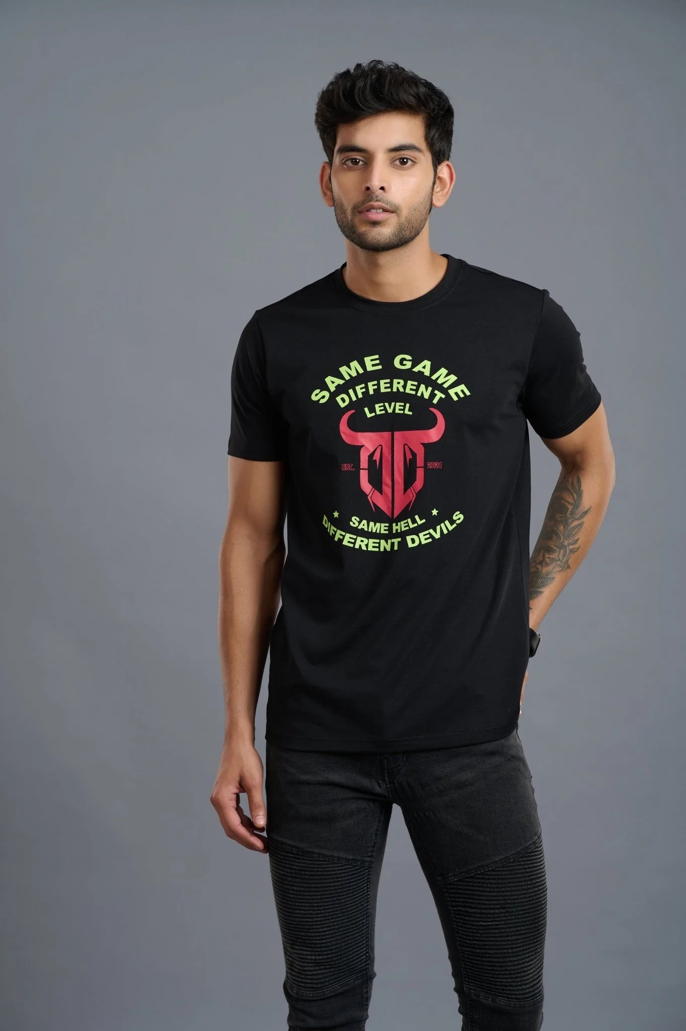 Black Printed Regular Fit Tee